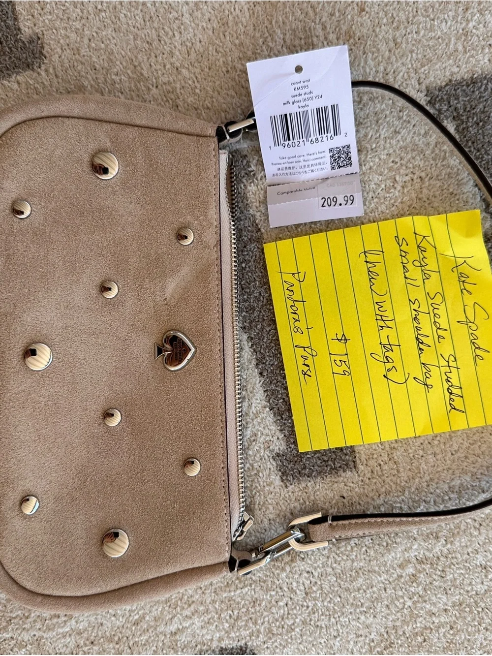 Suede Studded Crossbody Bag in Taupe Kate spade